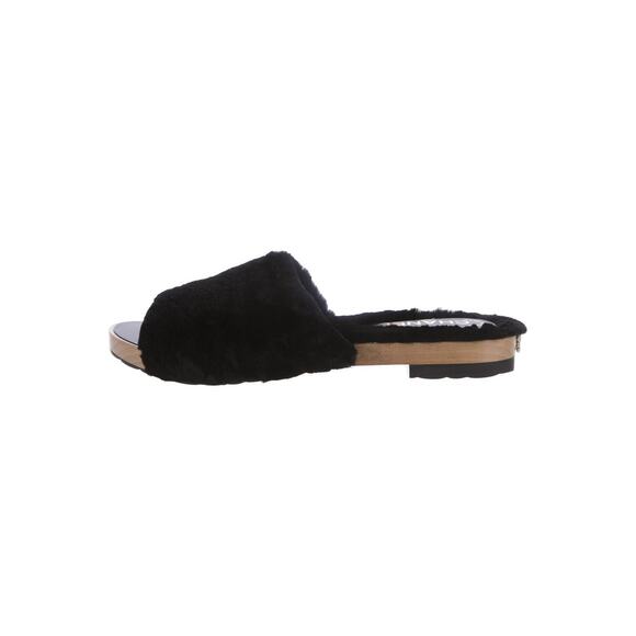 Chanel Black Orylag Fur Shearling CC Wedge Sandals Mules Slides 39 - Picture 1 of 6